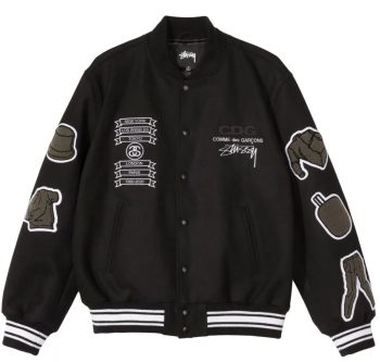Asap Rocky Stussy CDG Black Varsity Jacket