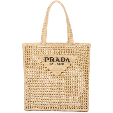 Prada Logo Tote Bag in Raffia