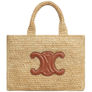 Celine Small Cabas Thais In Raffia And Calfskin Tan