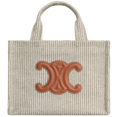 Celine Small Cabas Thais In Striped Textile Beige