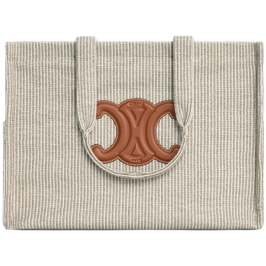 Celine Large Cabas Thais In Striped Textile Beige