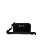 Dolce & Gabbana Elegant Black Nylon Leather Pouch with Silver Details