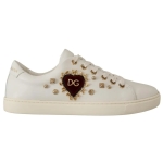 Dolce & Gabbana White Leather Gold Red Heart Sneakers Shoes