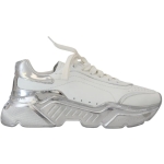 Dolce & Gabbana White Silver Leather Daymaster Women Sneakers Shoes