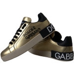 Dolce & Gabbana Gold Portofino Calf Leather Sneakers Women Shoes
