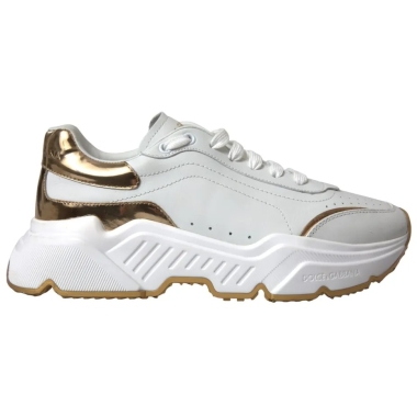 Dolce & Gabbana White Gold Leather Men Sneakers DAYMASTER Shoes