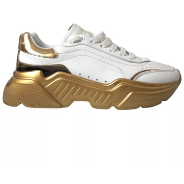 Dolce & Gabbana White Gold Low Top Leather Sneakers Daymaster Shoes