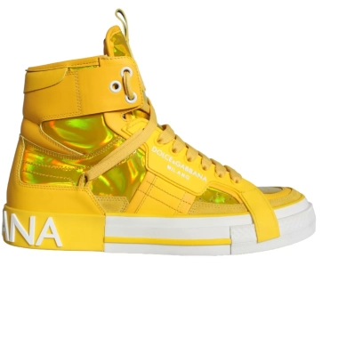 Dolce & Gabbana Yellow White Leather High Top Sneakers Shoes