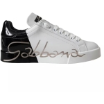 Dolce & Gabbana White Black Portofino Low Top Leather Sneakers Shoes