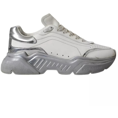 Dolce & Gabbana White Silver Daymaster Low Top Sneakers Shoes