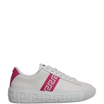 Versace White Pink Greca Print Platform Low Top Sneakers Shoes