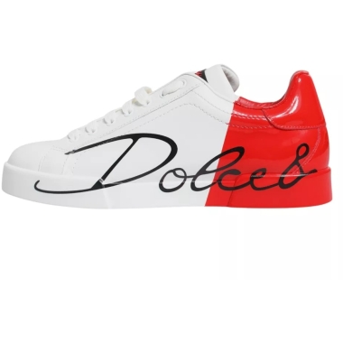 Dolce & Gabbana White Red Portofino Low Top Sneakers Shoes