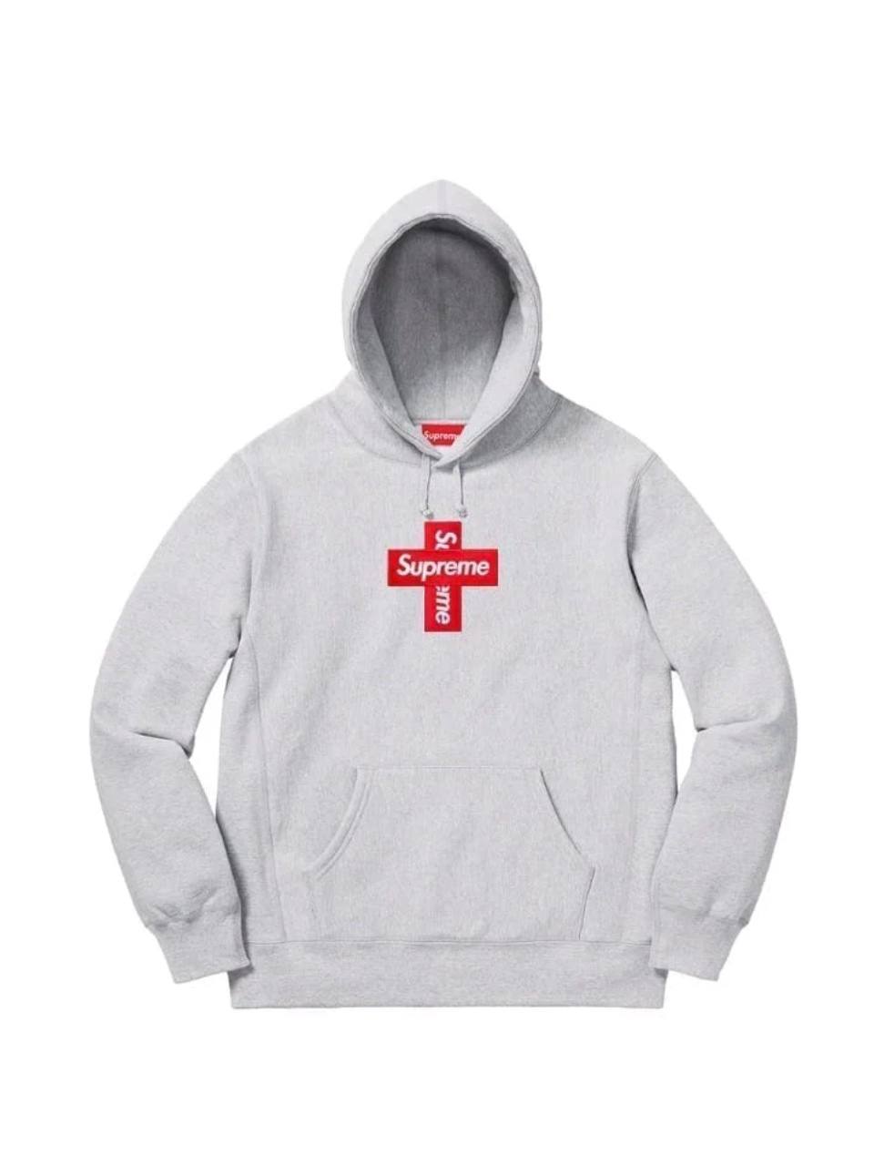 Supreme Cross Box Logo Heather Grey Hoodie